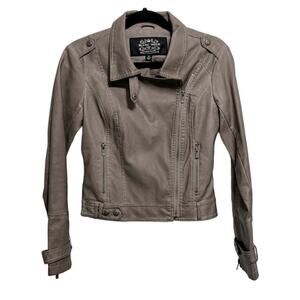 Blanc Noir Grey Collared Faux Leather Moto Jacket size xs